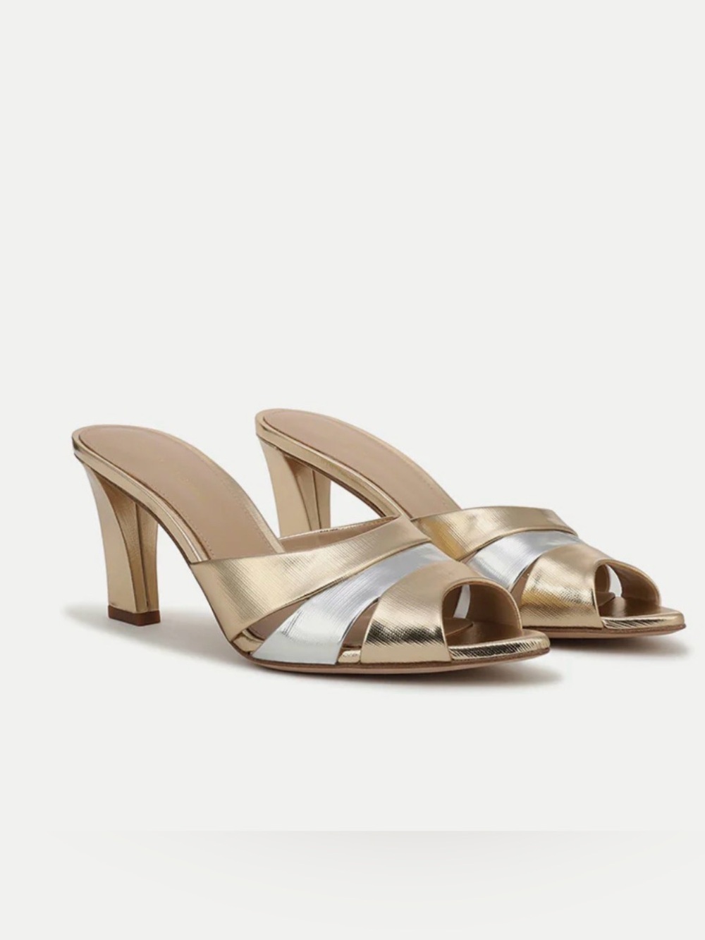 Veronica Beard Cassiel Leather Metallic Gold & Silver Slip-On Sandals Heels NEW